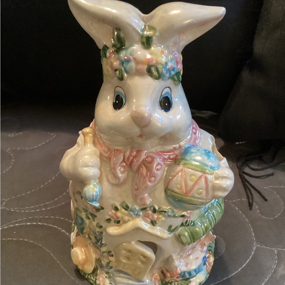 Vintage iridescent ceramic Easter bunny figurine Tealight, Reduced